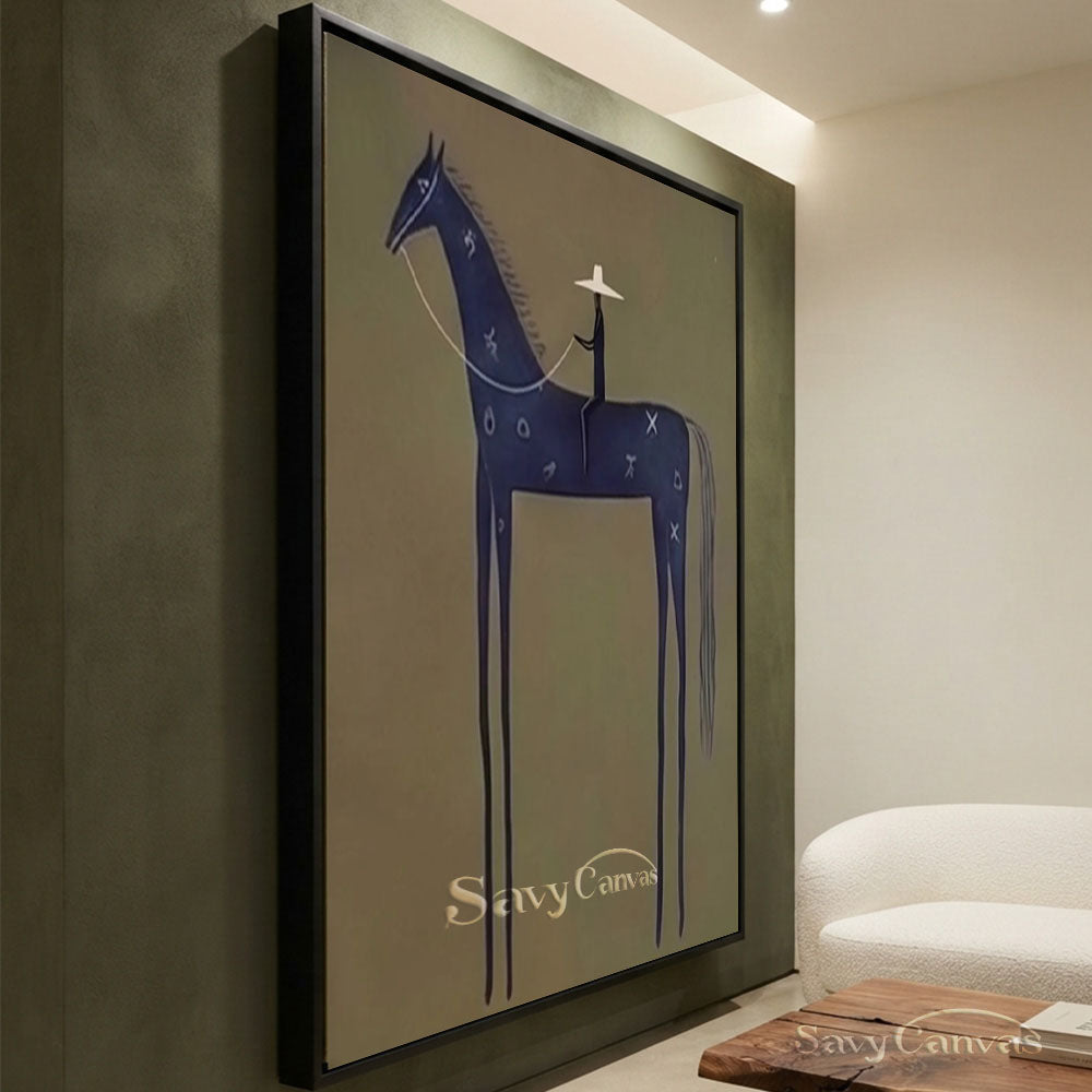 Folk Abstract Horse and Rider Handmade Oil Painting #SS 209