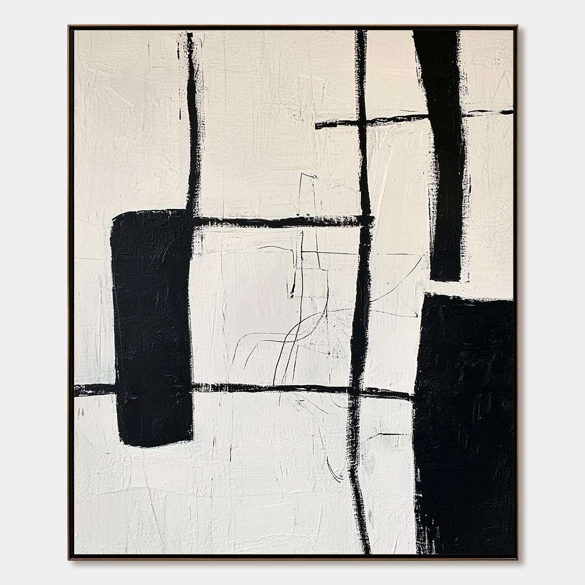 Minimalist Black and White Abstract Wall Art | Geometric Line Canvas #AA 338