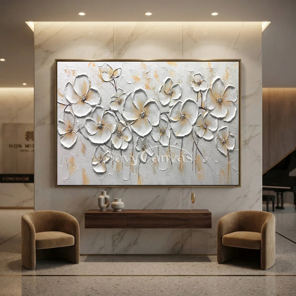Impasto White Flower Painting | Palette Knife Art with Gold #AA 174