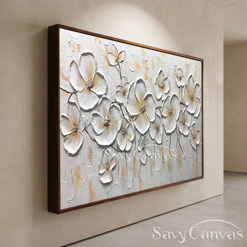Impasto White Flower Painting | Palette Knife Art with Gold #AA 174