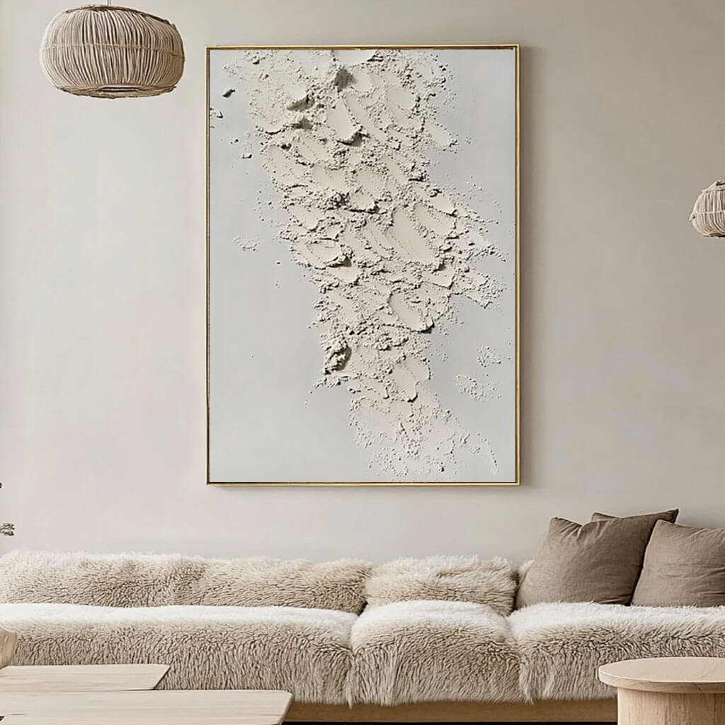 White Textured Wall Art - 3D Plaster Effect Canvas Print #AA 320