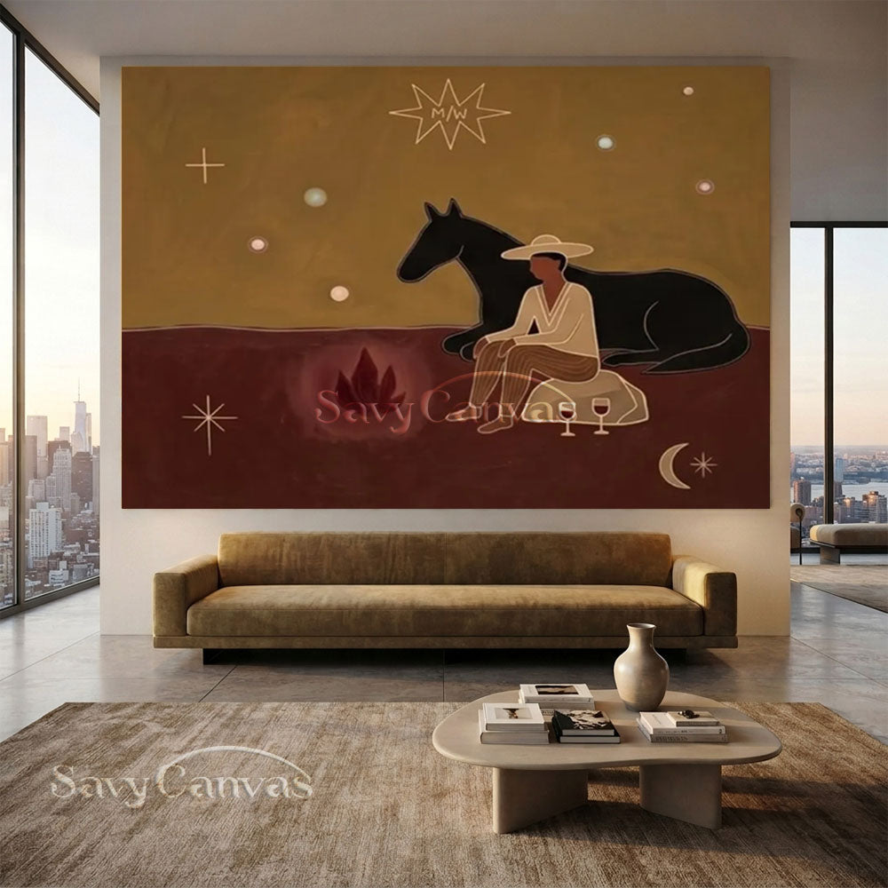 Minimalist Earthy Cowboy Horse Abstract Oil Painting #ZC 021