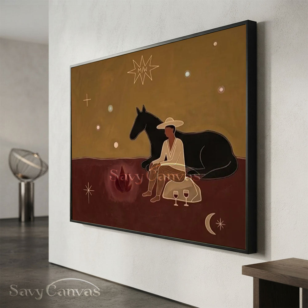 Minimalist Earthy Cowboy Horse Abstract Oil Painting #ZC 021