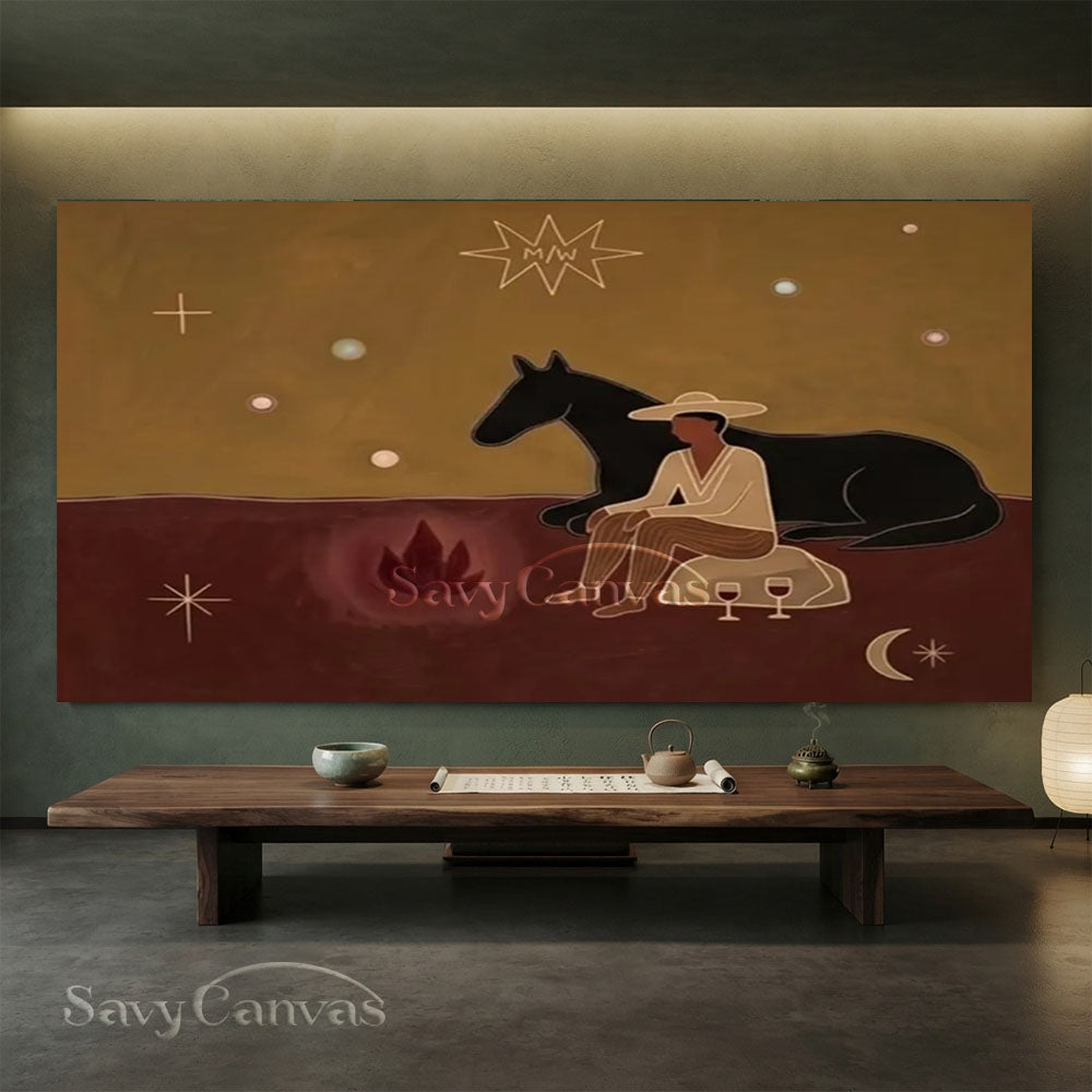 Minimalist Earthy Cowboy Horse Abstract Oil Painting #ZC 021