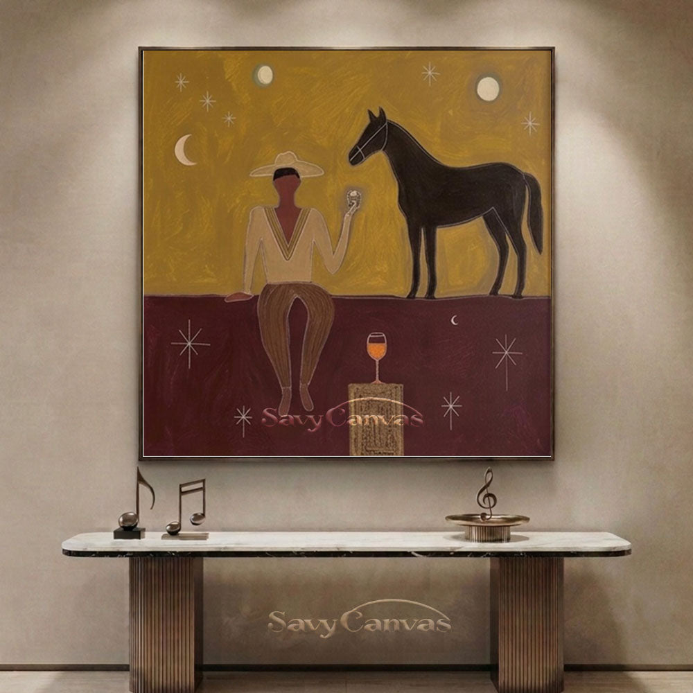 Handmade Japandi Western Cowboy Abstract Oil Painting #ZC 003