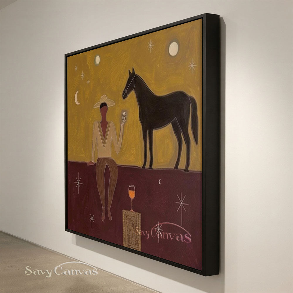 Handmade Japandi Western Cowboy Abstract Oil Painting #ZC 003