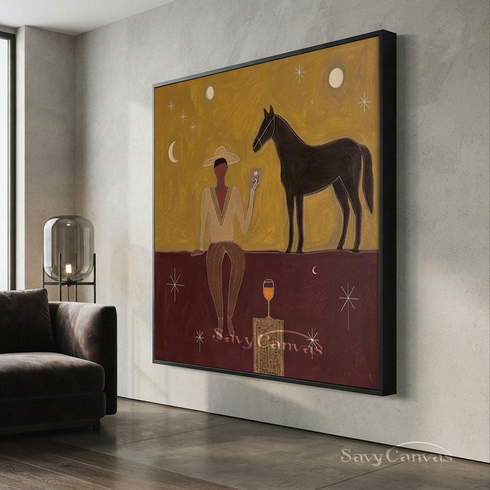 Handmade Japandi Western Cowboy Abstract Oil Painting #ZC 003