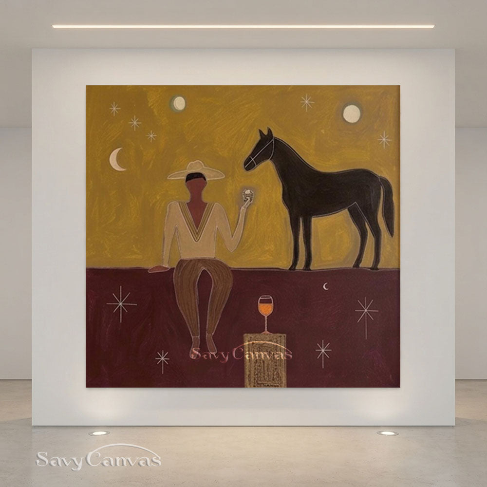 Handmade Japandi Western Cowboy Abstract Oil Painting #ZC 003