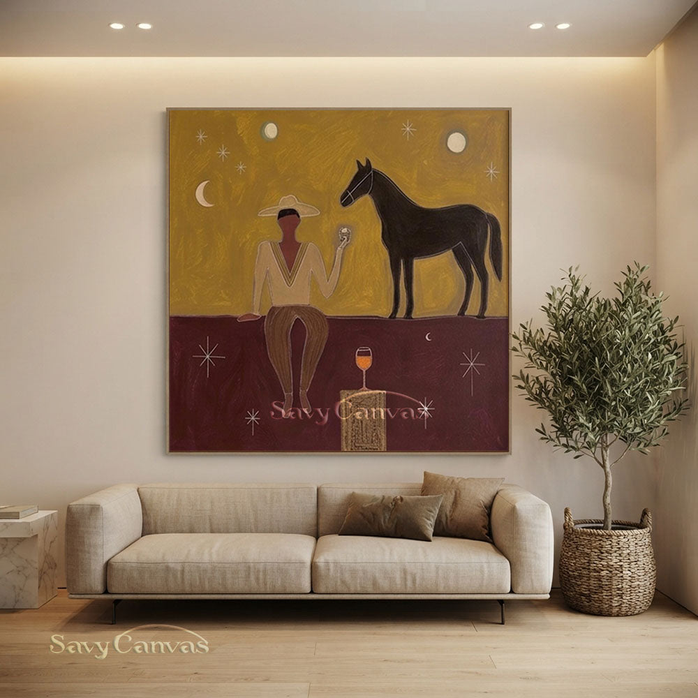 Handmade Japandi Western Cowboy Abstract Oil Painting #ZC 003