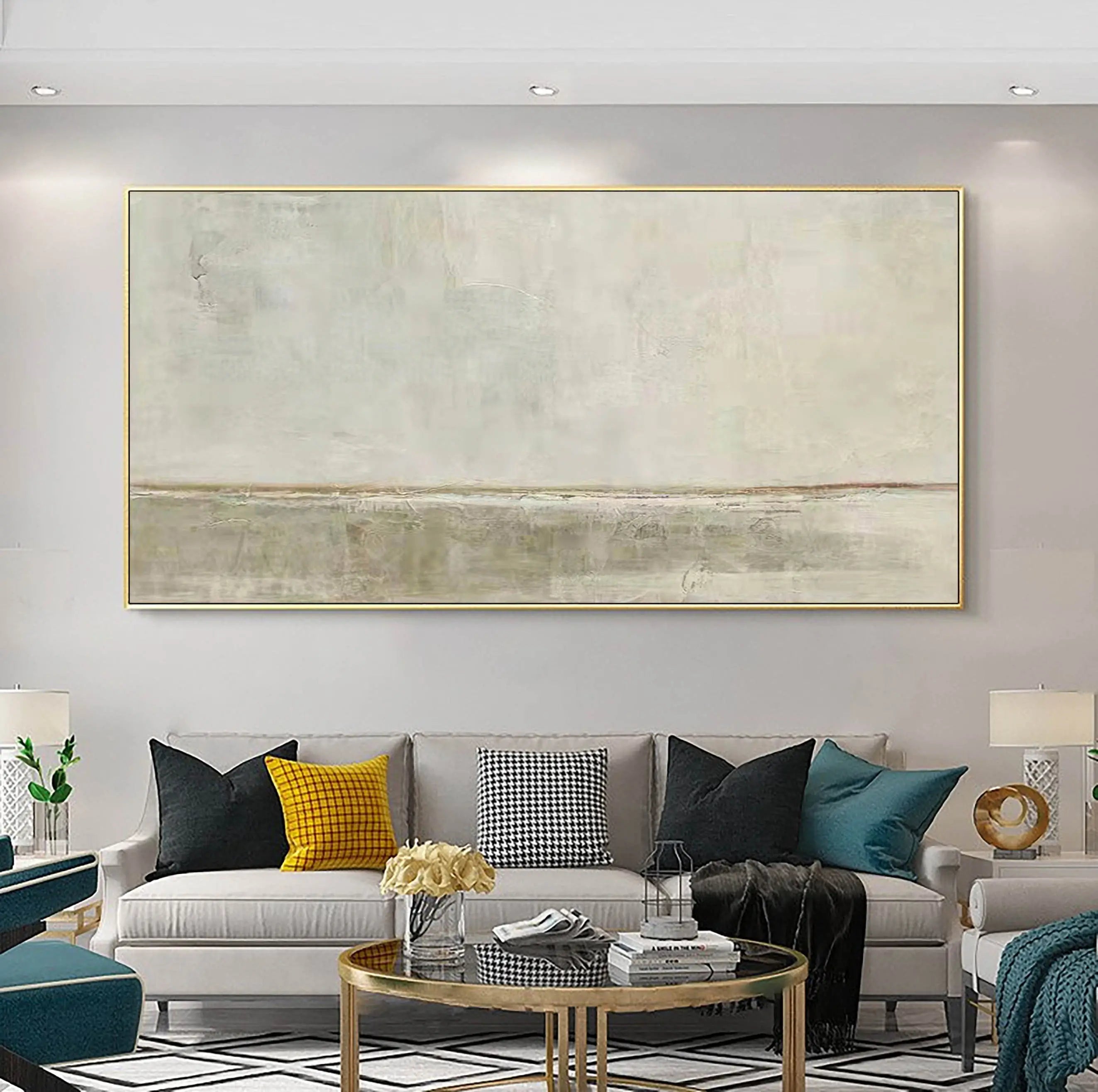 Modern Minimalist Landscape Abstract Oil Painting - Beige and Grey #JJ 104