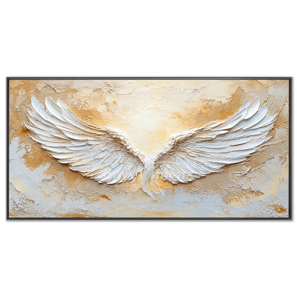 Large Abstract Angel Wings Painting | White Textured Wall Art for Room Decor #ZZ 144