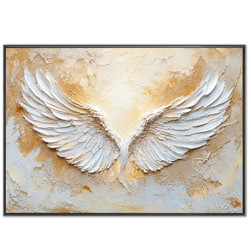 Large Abstract Angel Wings Painting | White Textured Wall Art for Room Decor #ZZ 144