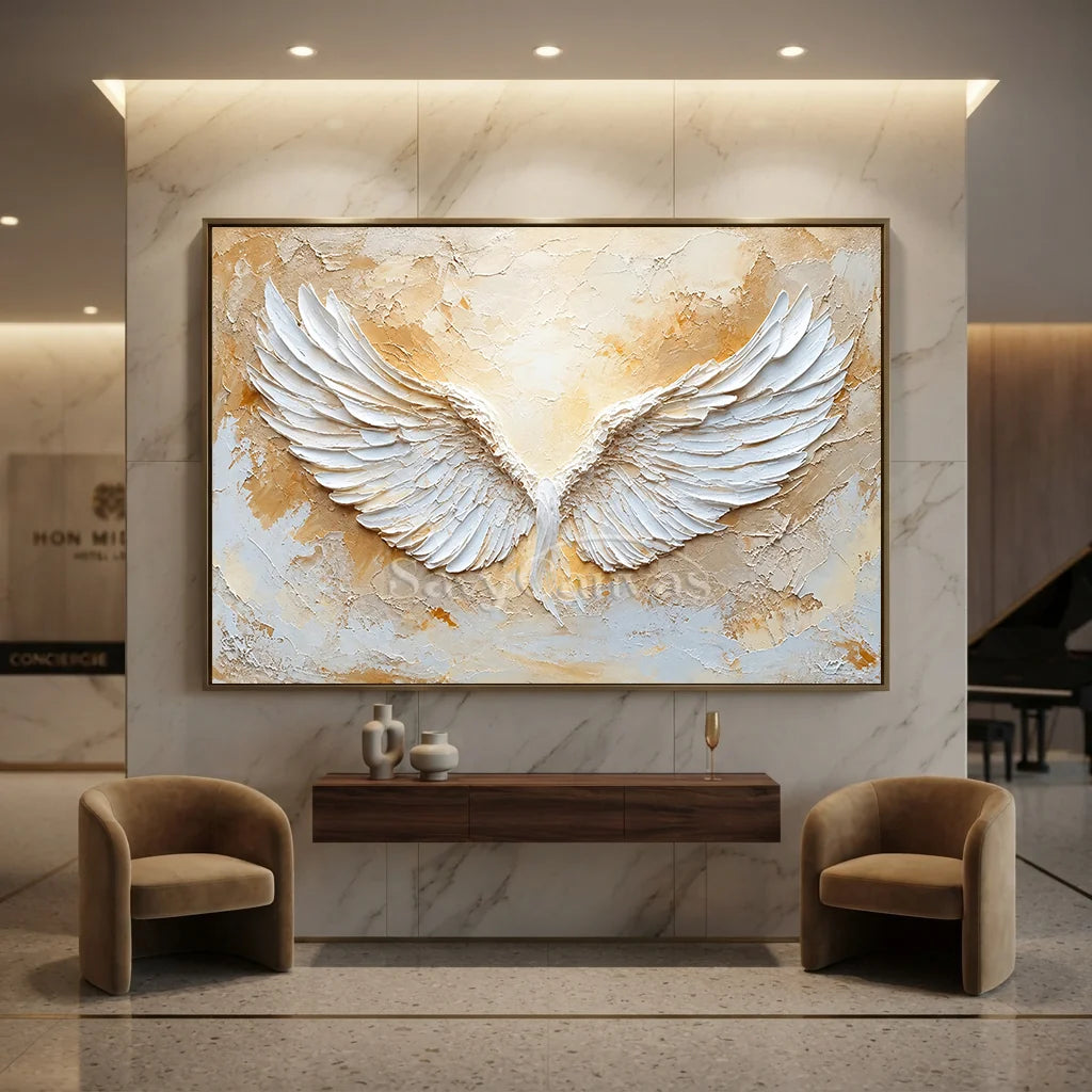 Large Abstract Angel Wings Painting | White Textured Wall Art for Room Decor #ZZ 144
