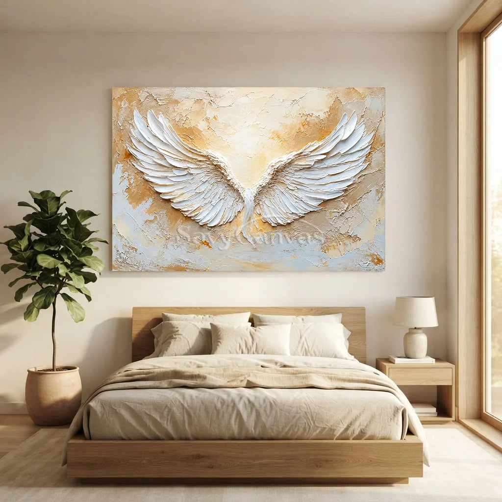 Large Abstract Angel Wings Painting | White Textured Wall Art for Room Decor #ZZ 144