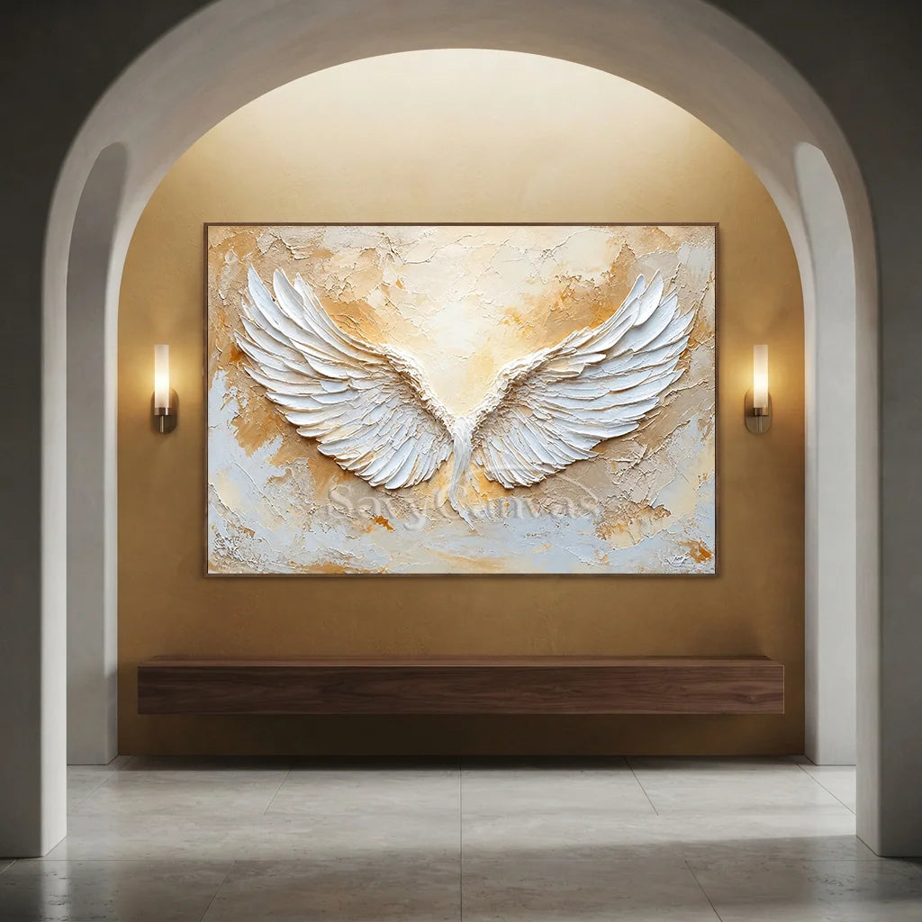 Large Abstract Angel Wings Painting | White Textured Wall Art for Room Decor #ZZ 144