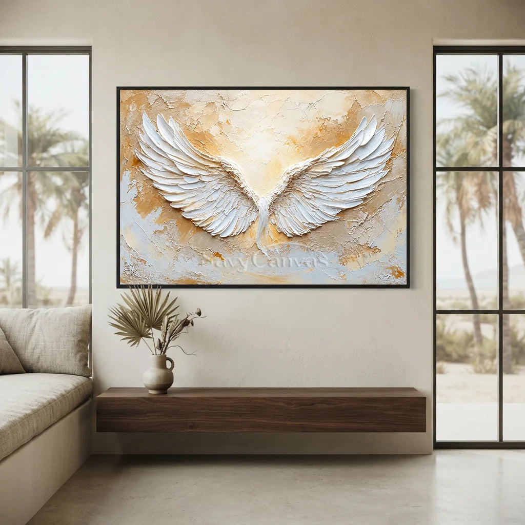 Large Abstract Angel Wings Painting | White Textured Wall Art for Room Decor #ZZ 144