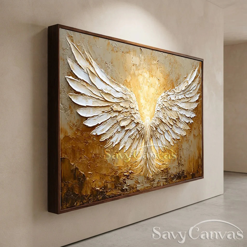 White and Gold Textured Painting | Large Angel Wings Wall Art #ZZ 148