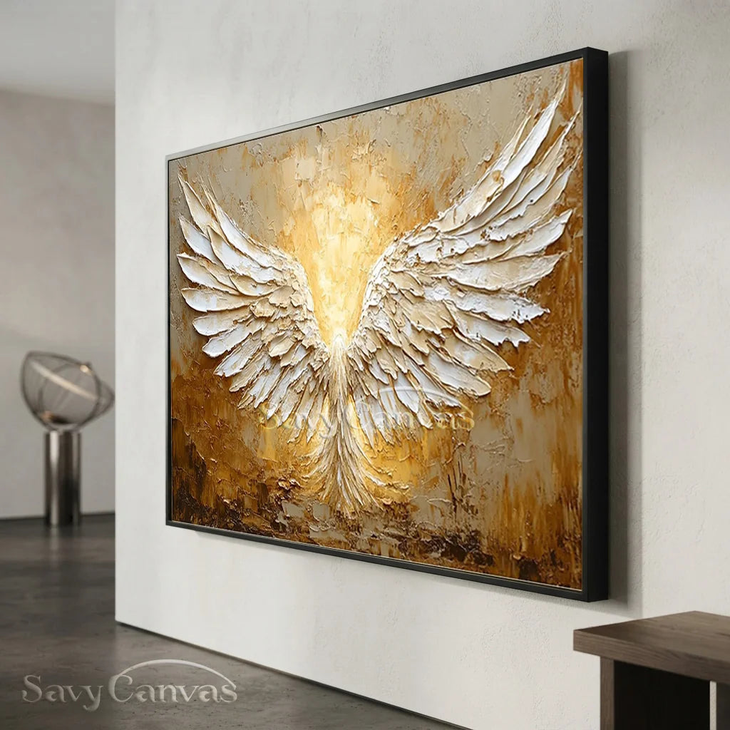White and Gold Textured Painting | Large Angel Wings Wall Art #ZZ 148
