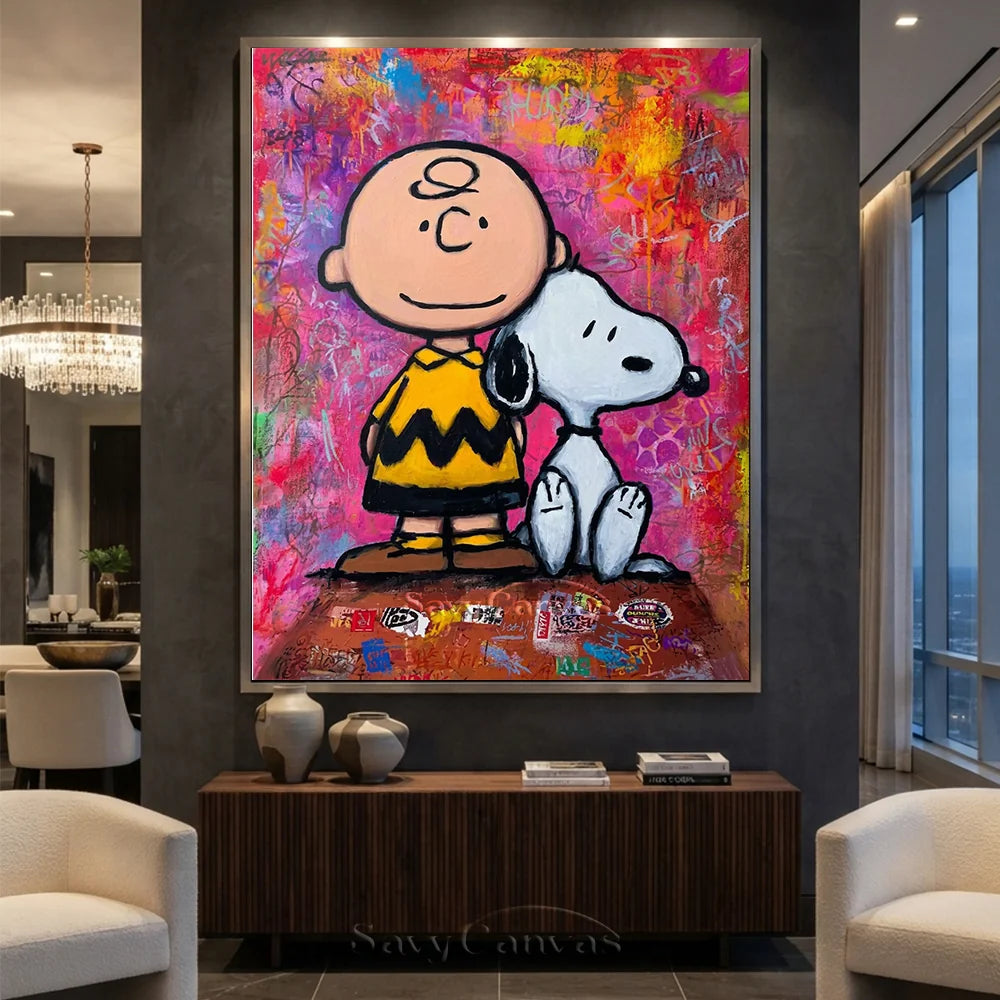 Pop Art Charlie Snoopy Hand-painted Canvas #SS 263