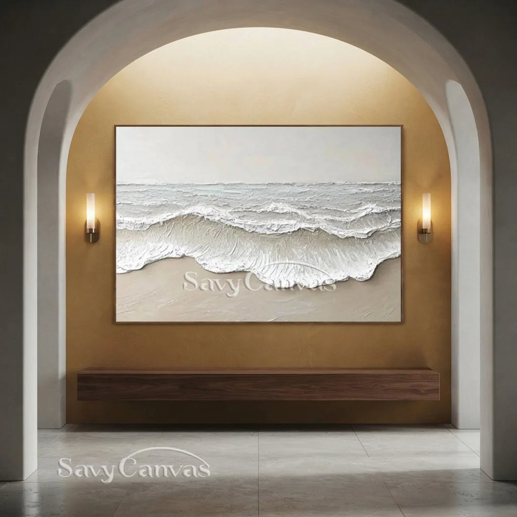 Large Textured Beach Wall Art | Neutral Abstract Ocean Wave Canvas #ZZ 081
