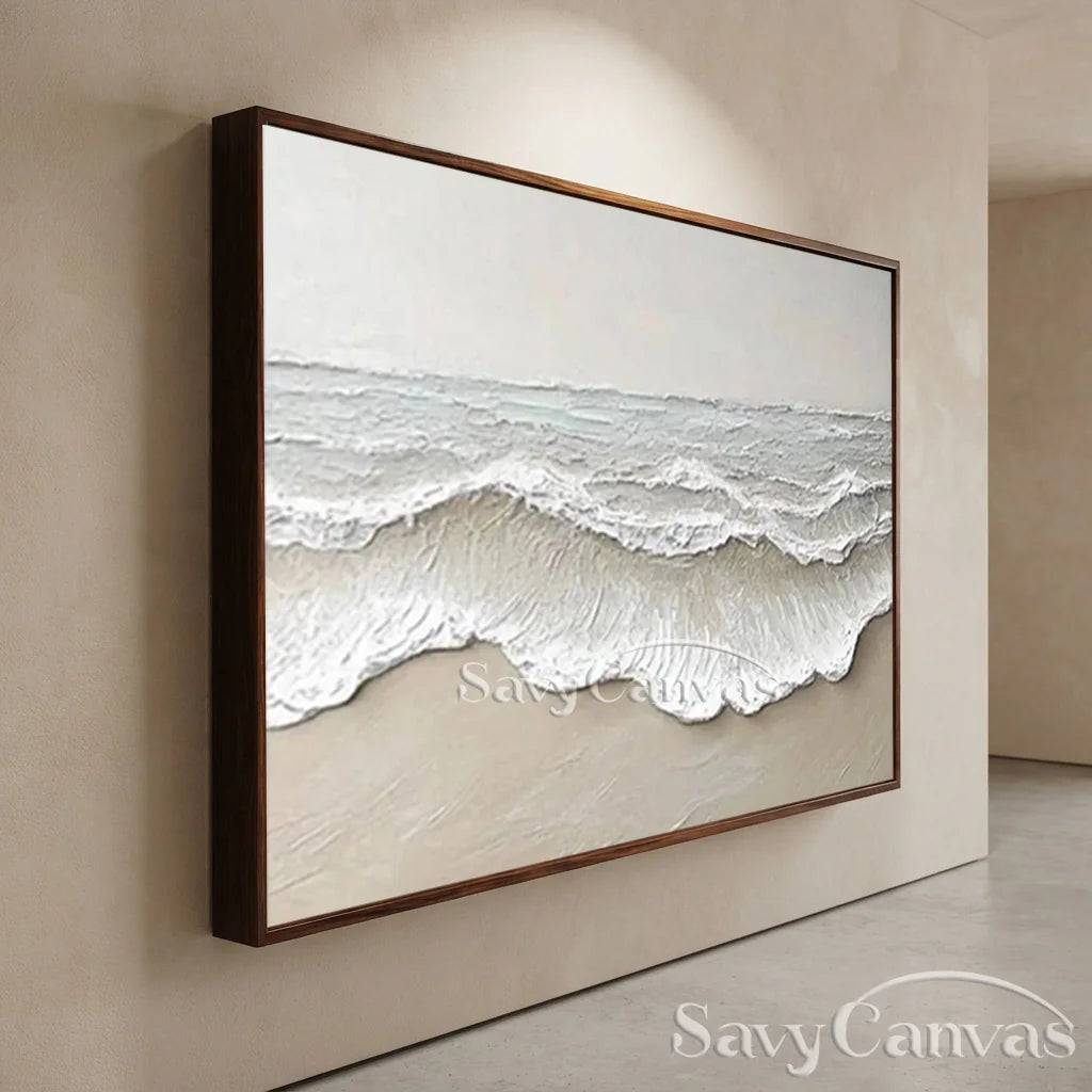 Large Textured Beach Wall Art | Neutral Abstract Ocean Wave Canvas #ZZ 081