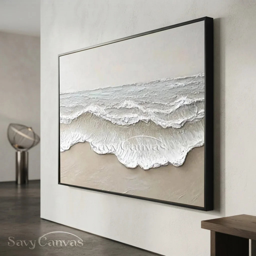 Large Textured Beach Wall Art | Neutral Abstract Ocean Wave Canvas #ZZ 081