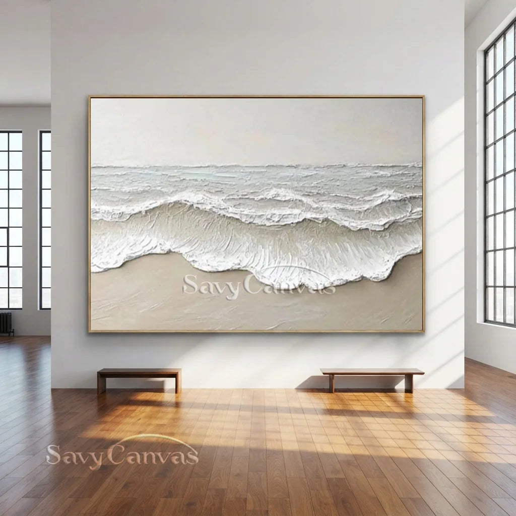 Large Textured Beach Wall Art | Neutral Abstract Ocean Wave Canvas #ZZ 081