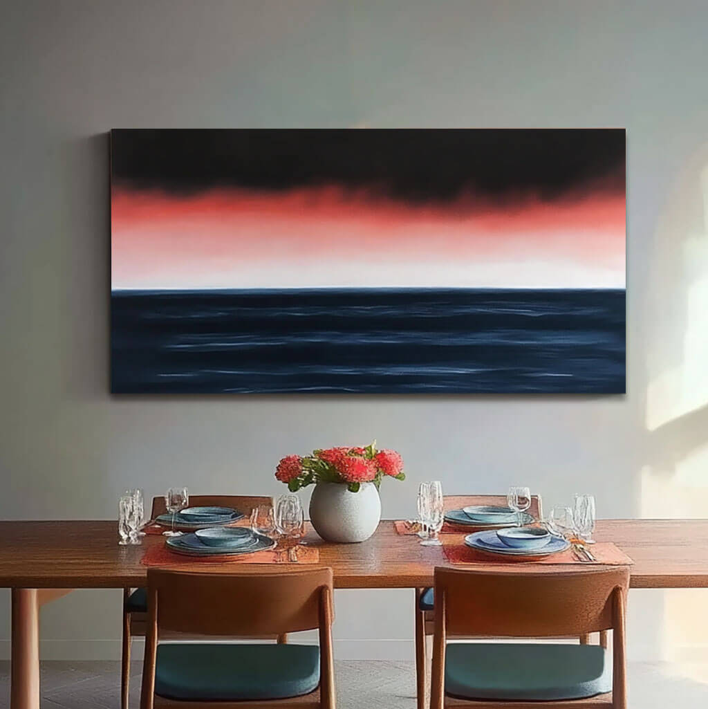 Panoramic Sunset Seascape Canvas Wall Art | Red & Navy Horizon #AA 331