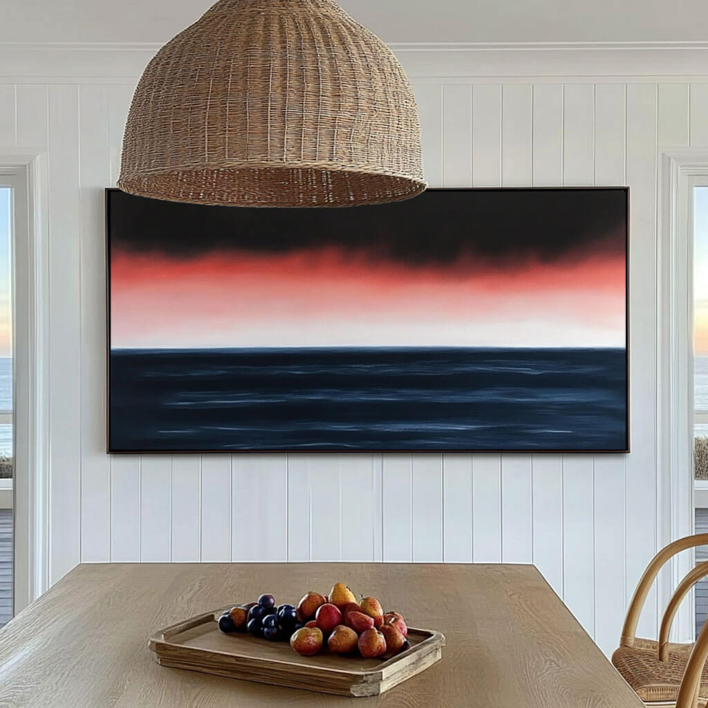 Panoramic Sunset Seascape Canvas Wall Art | Red & Navy Horizon #AA 331