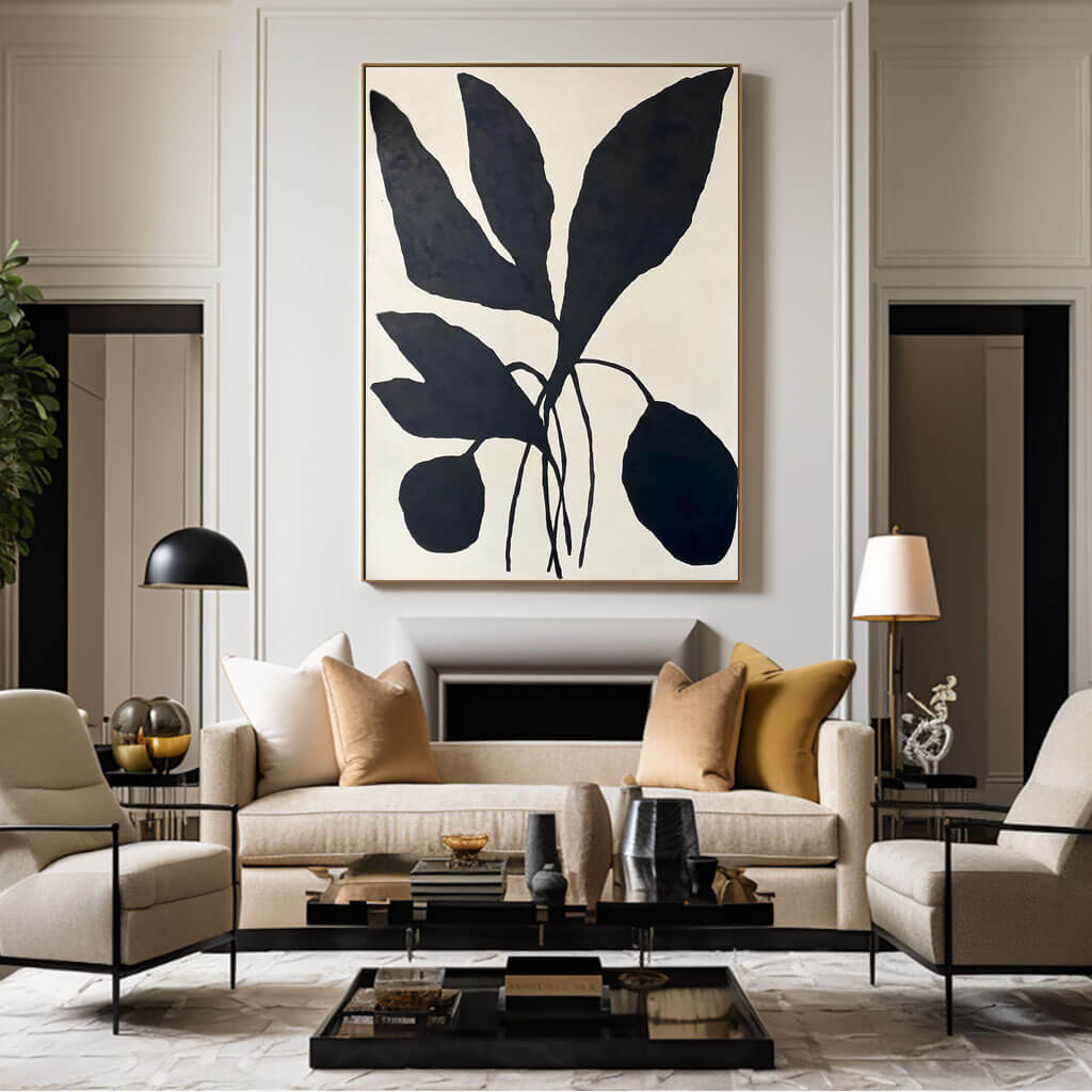 Minimalist Black & White Botanical Art | Modern Plant Painting #AA 062