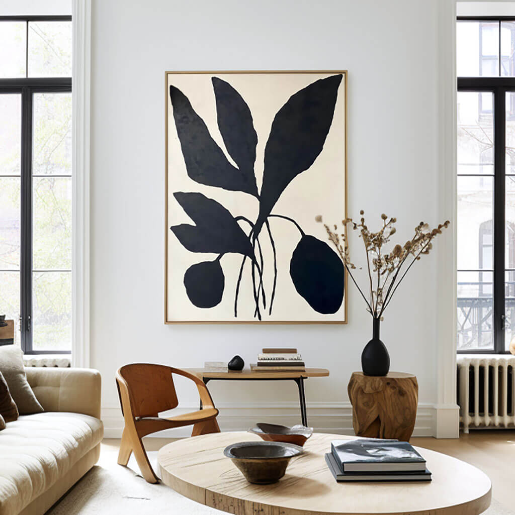 Minimalist Black & White Botanical Art | Modern Plant Painting #AA 062