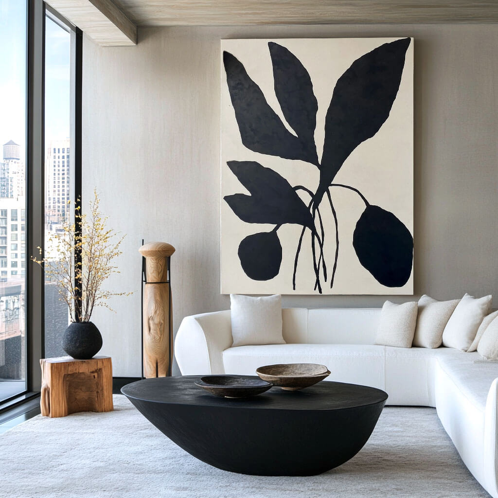 Minimalist Black & White Botanical Art | Modern Plant Painting #AA 062