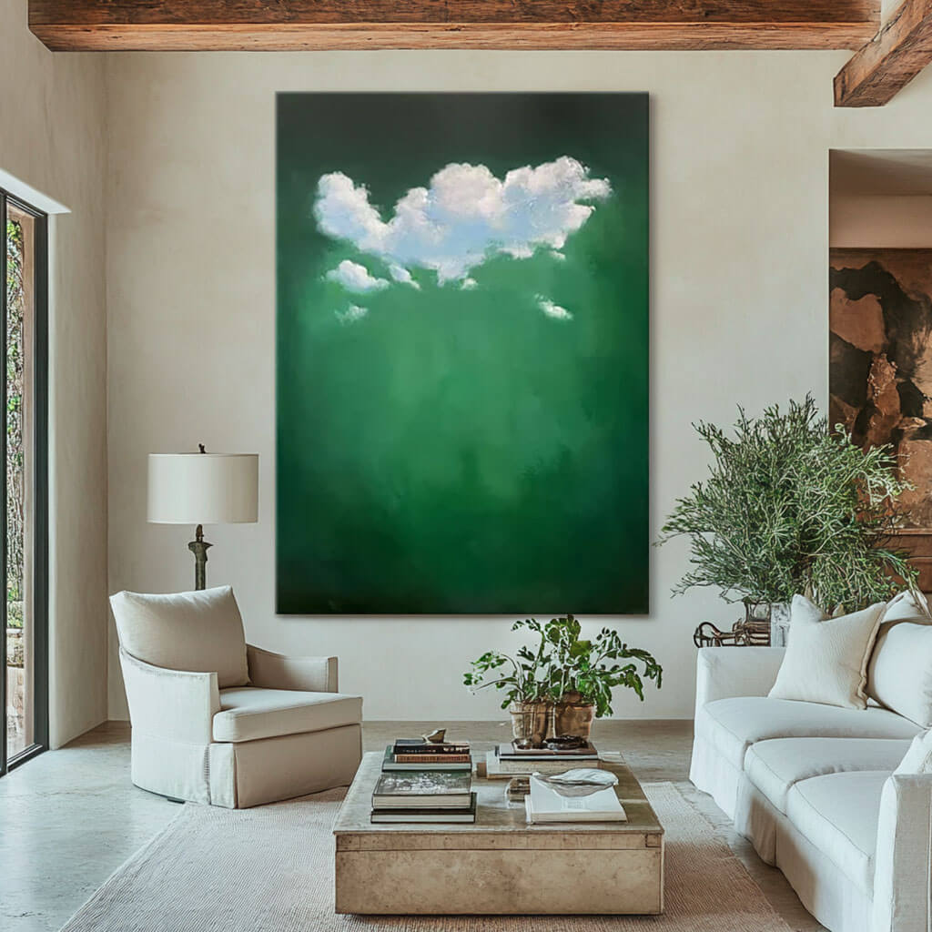 Deep Emerald Green Abstract Wall Art | Moody Cloud Painting #AA 374