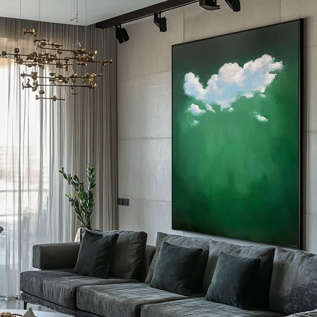 Deep Emerald Green Abstract Wall Art | Moody Cloud Painting #AA 374