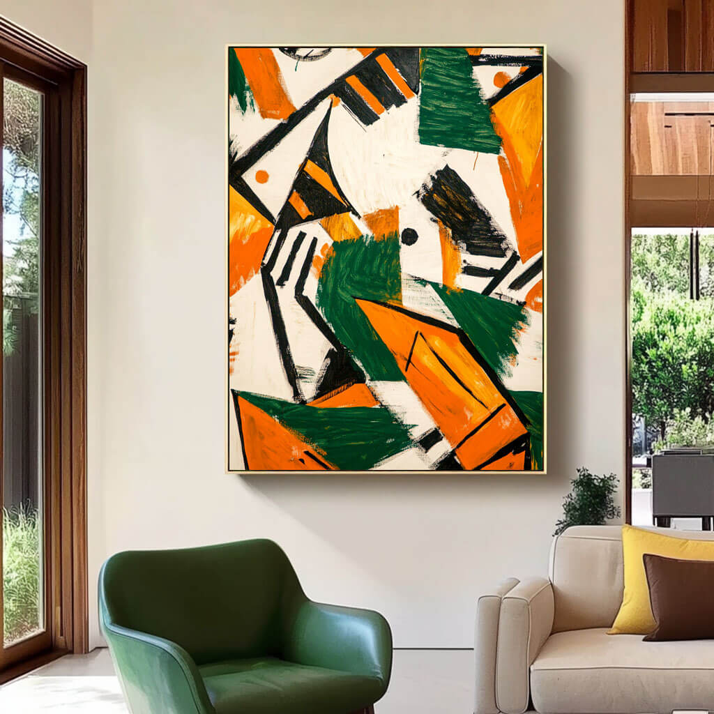 Mid-Century Modern Inspired Art | Green & Orange Wall Decor