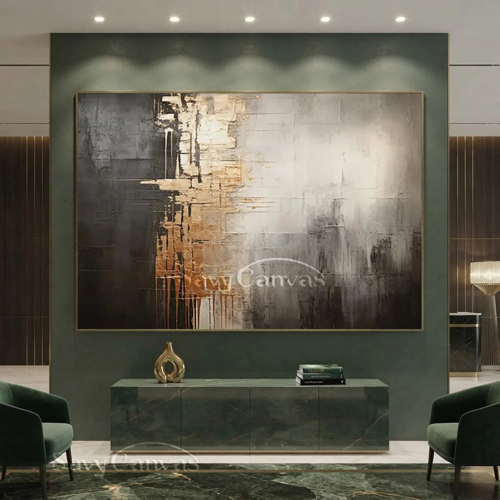 Luxury Abstract Decor - Gray White Gold Wall Artwork #TC 056