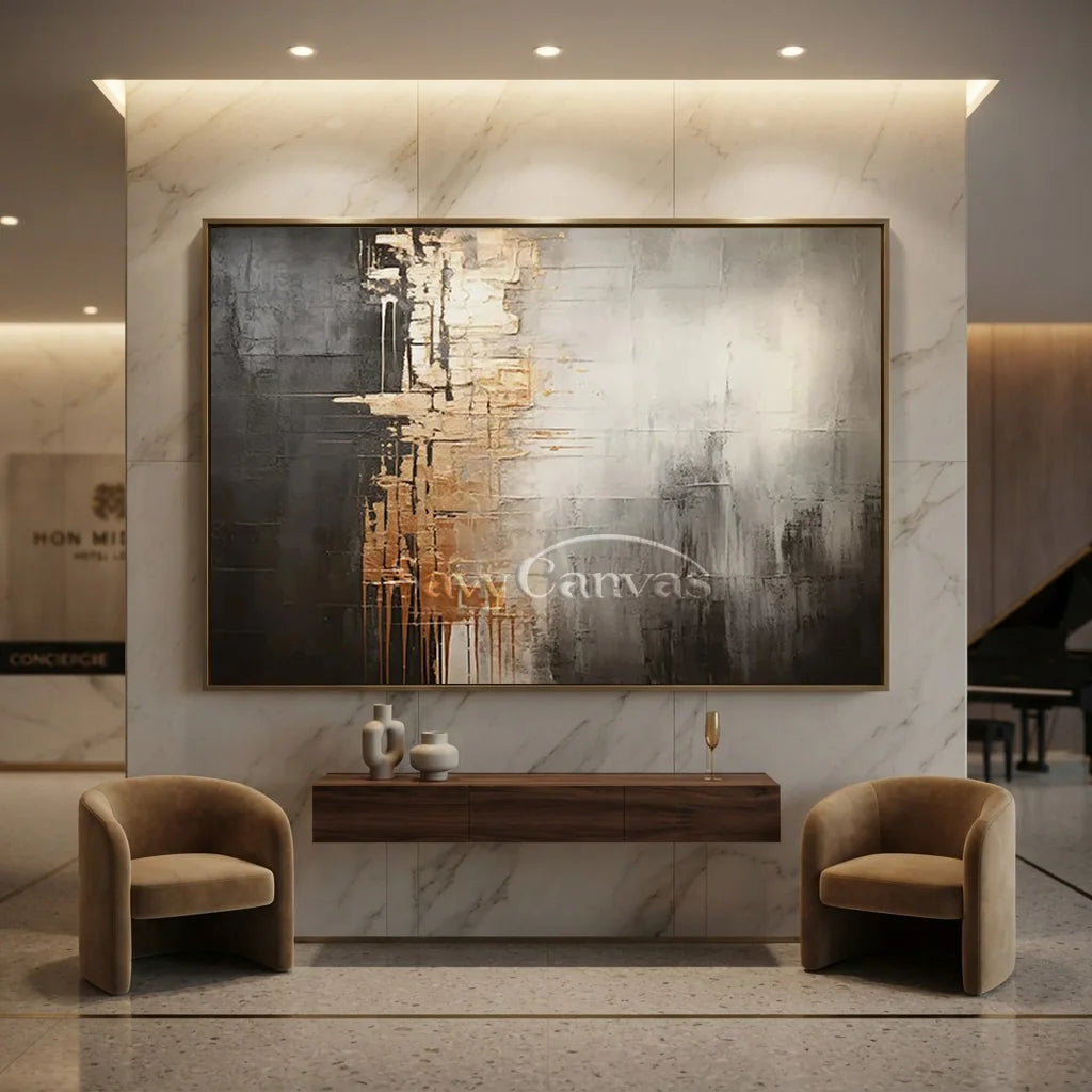 Luxury Abstract Decor - Gray White Gold Wall Artwork #TC 056