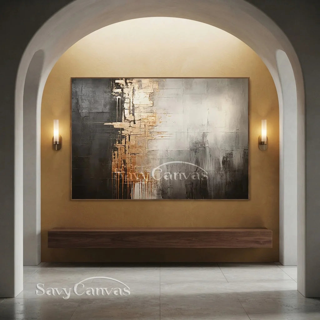 Luxury Abstract Decor - Gray White Gold Wall Artwork #TC 056