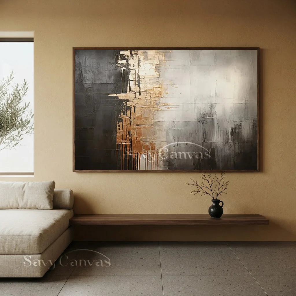 Luxury Abstract Decor - Gray White Gold Wall Artwork #TC 056