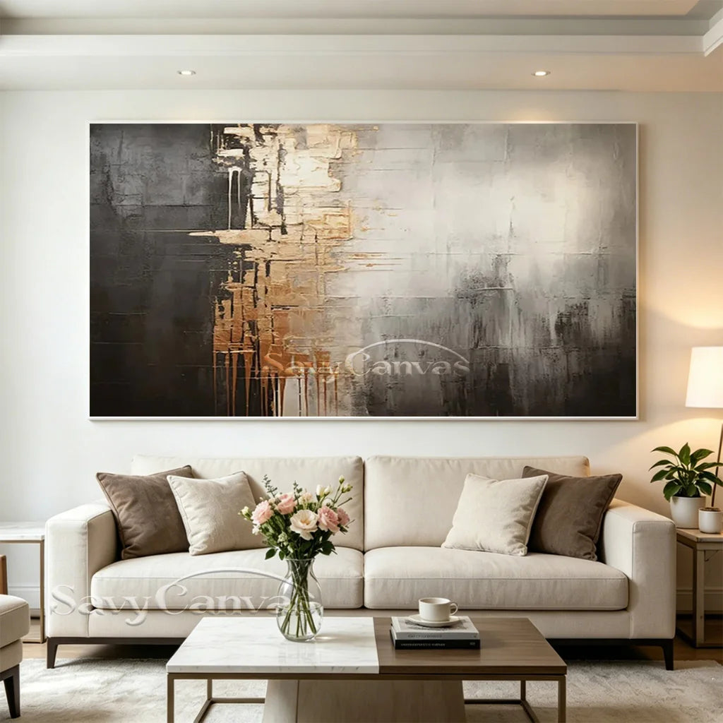 Luxury Abstract Decor - Gray White Gold Wall Artwork #TC 056