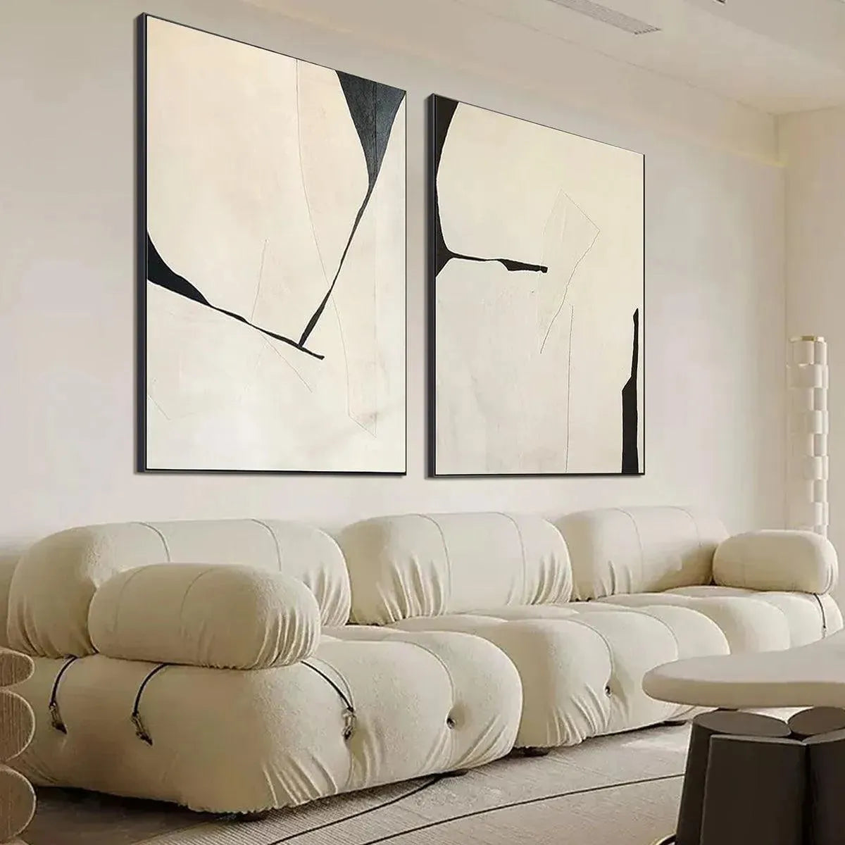 Beige and Black Minimalist Wall Art Set of 2 | Neutral Canvas #AA 465