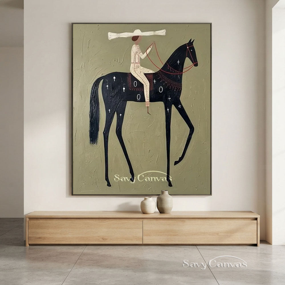 Sage Green Minimalist Horse Canvas Art Painting #SS 212