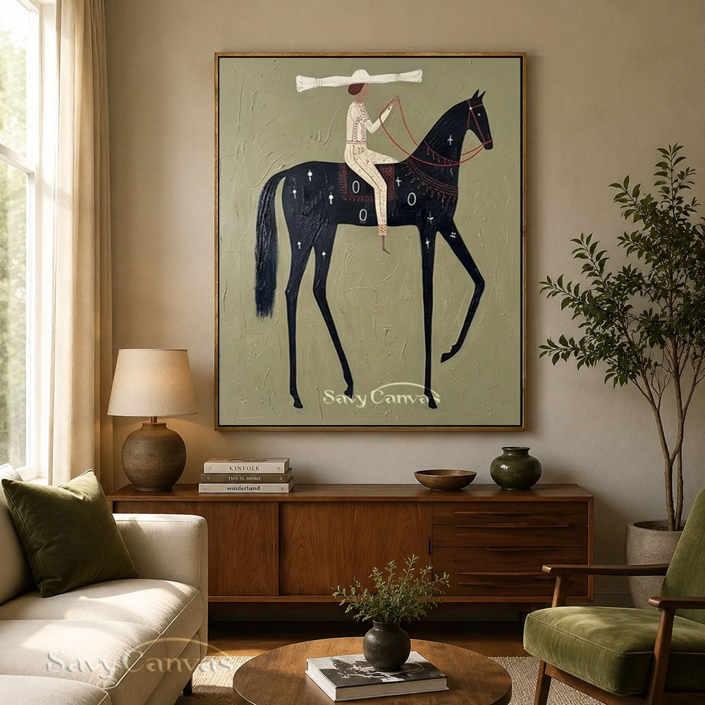 Sage Green Minimalist Horse Canvas Art Painting #SS 212