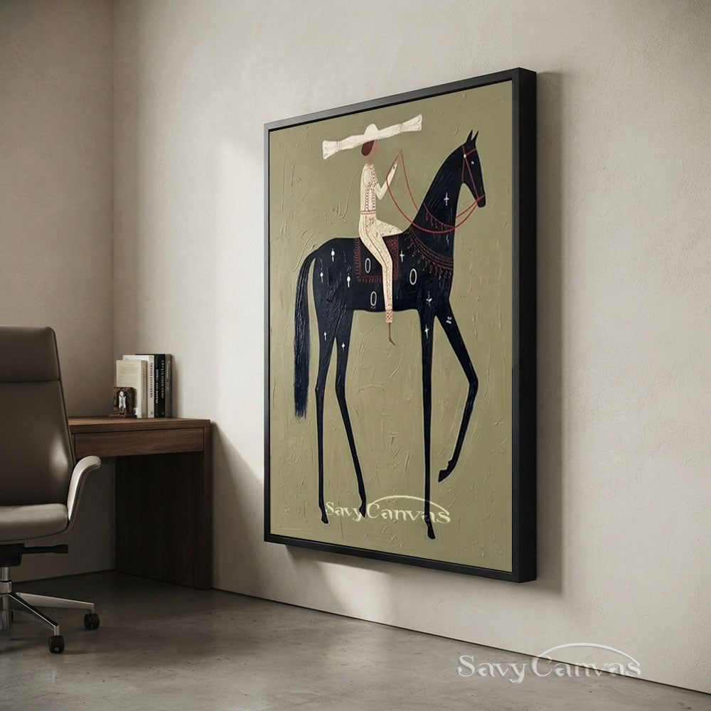 Sage Green Minimalist Horse Canvas Art Painting #SS 212