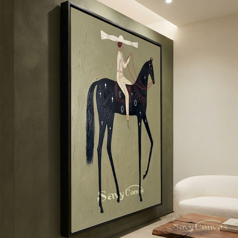 Sage Green Minimalist Horse Canvas Art Painting #SS 212
