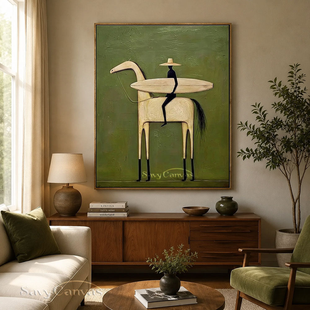 Handpainted Surf Rider Horse Canvas Oil Painting #SS 214