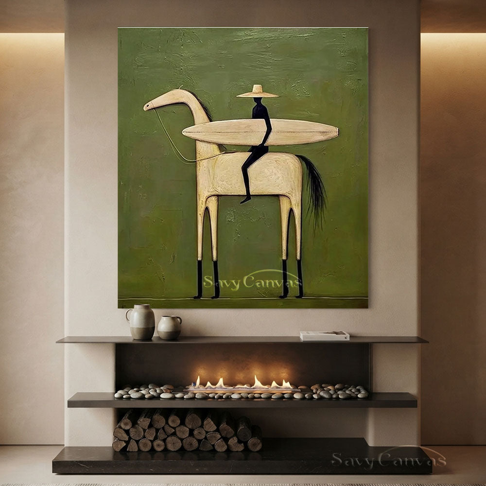 Handpainted Surf Rider Horse Canvas Oil Painting #SS 214