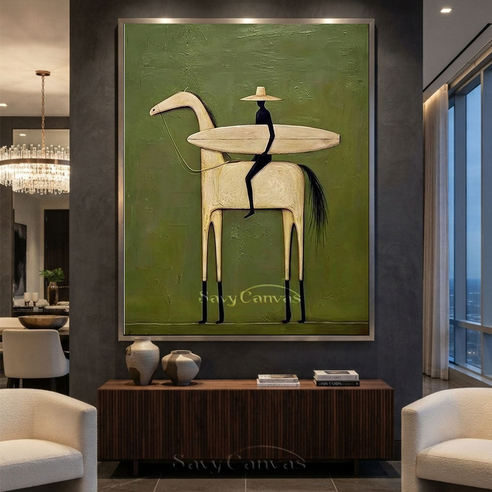 Handpainted Surf Rider Horse Canvas Oil Painting #SS 214