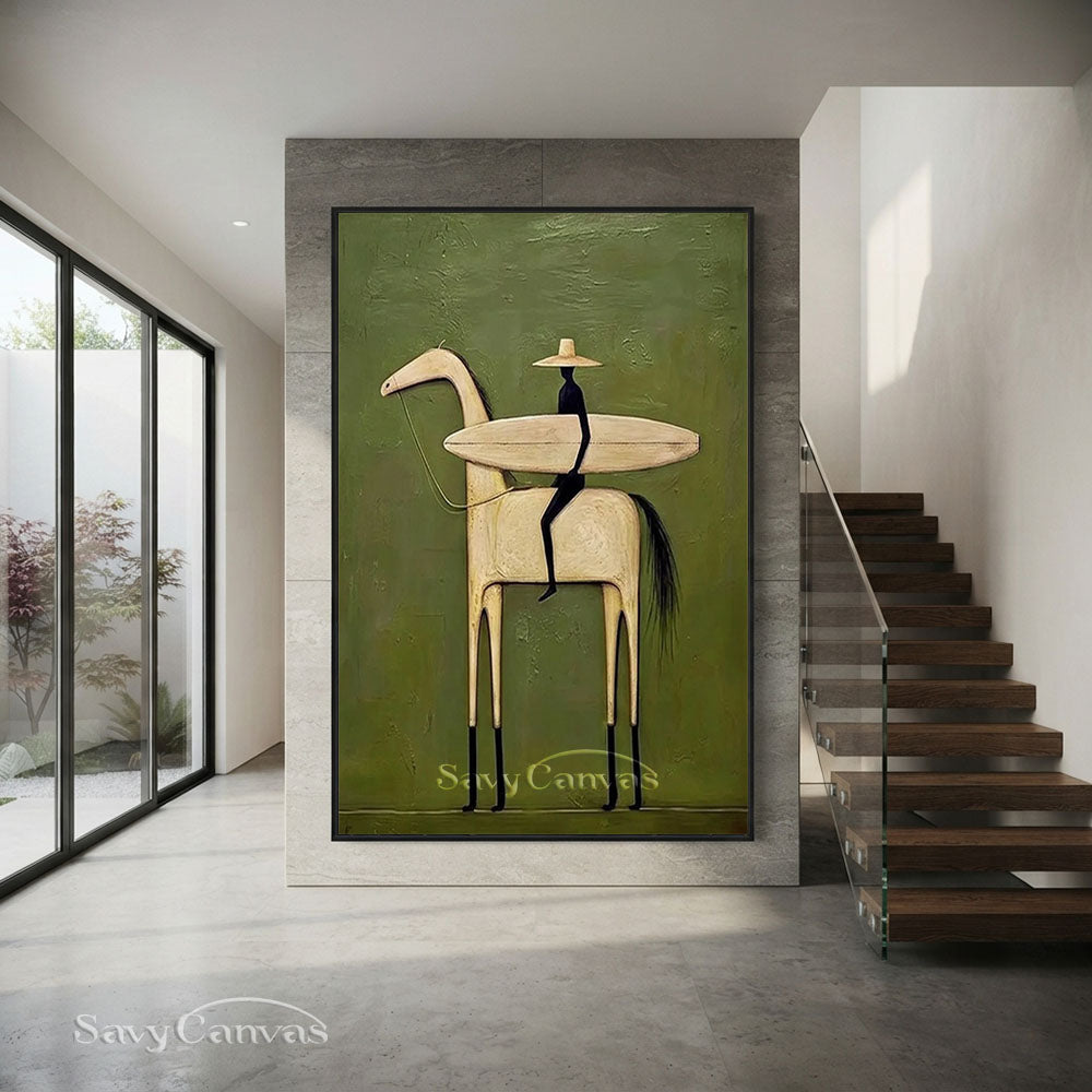 Handpainted Surf Rider Horse Canvas Oil Painting #SS 214