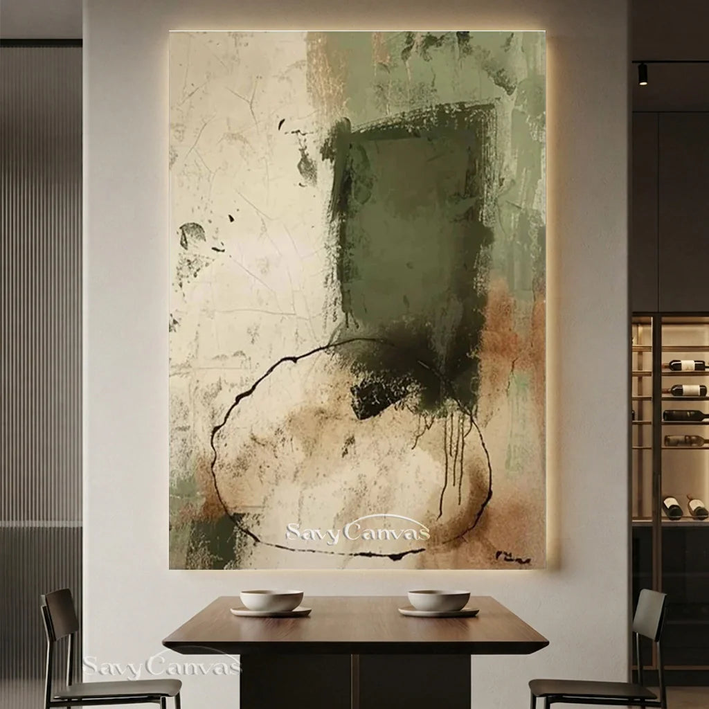 Minimalist Beige and Green Wabi Sabi Art for Contemporary Design #TC 021